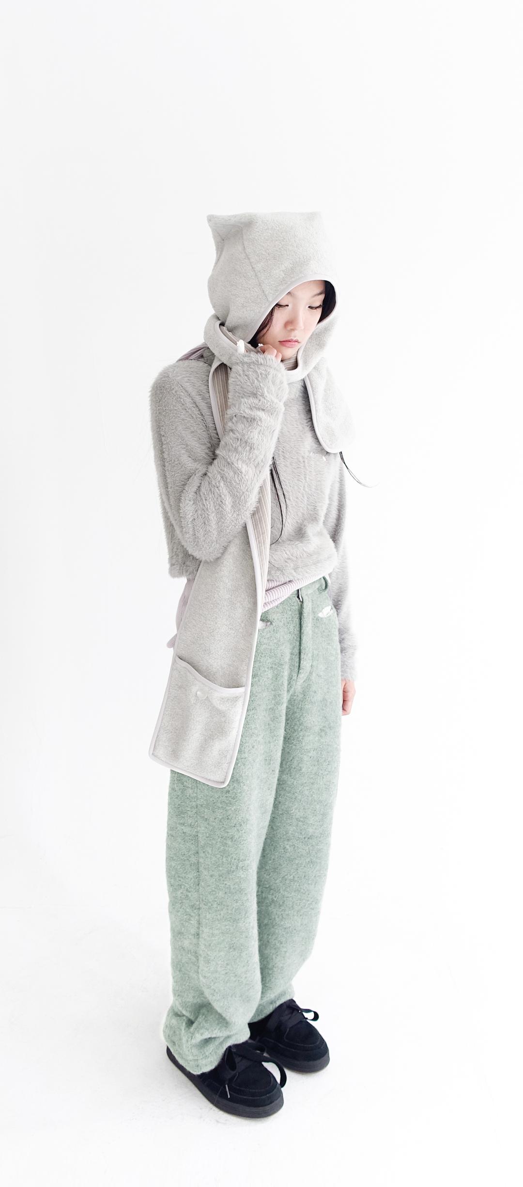 2차★[fa.er.ie] fleece ear hood muffler (melange grey)