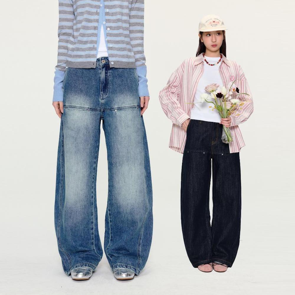 yawhat 루즈 실루엣 투톤 레트로 워싱 팬츠