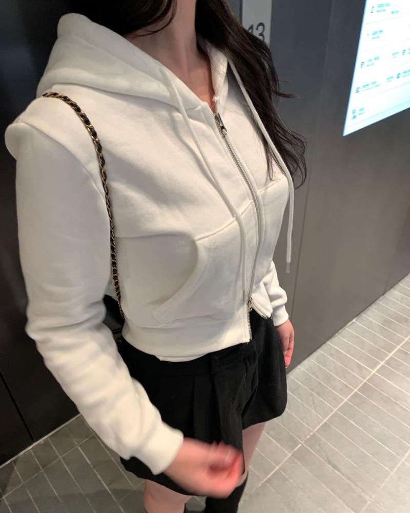 [프리마인] 위브 기모 투웨이 크롭 후드집업 3color