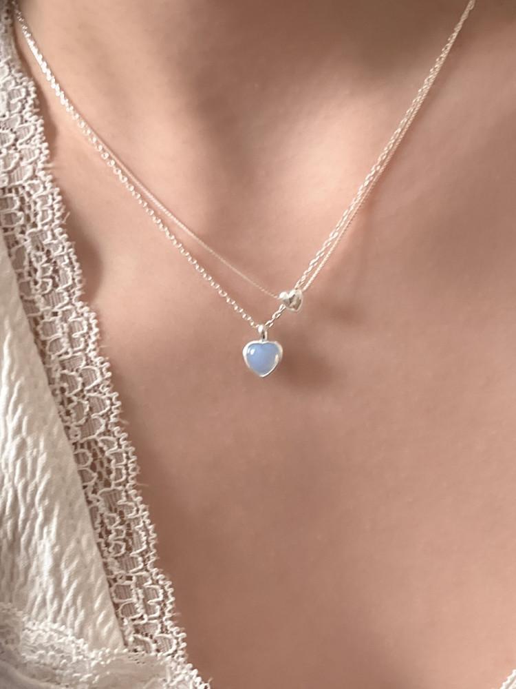 925실버 페퍼 미니하트 박스체인 레이어드 목걸이(one color)