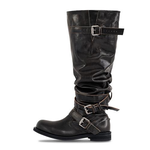 [11월13일 순차배송] [S/E/OXNT3] Knee-High Slouchy Buckle Long Boots_Glossy Brown