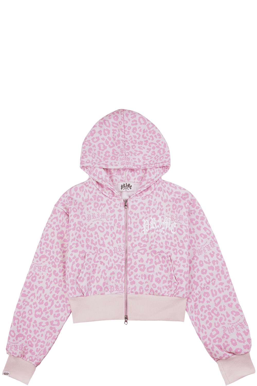 Leopard Crop Zip-Up Hoodie Pink
