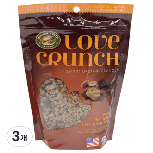 네이쳐스패스 러브 크런치 다크초코 피넛버터 그래놀라 시리얼, 325g, 3개 - 시리얼/바 | 쿠팡