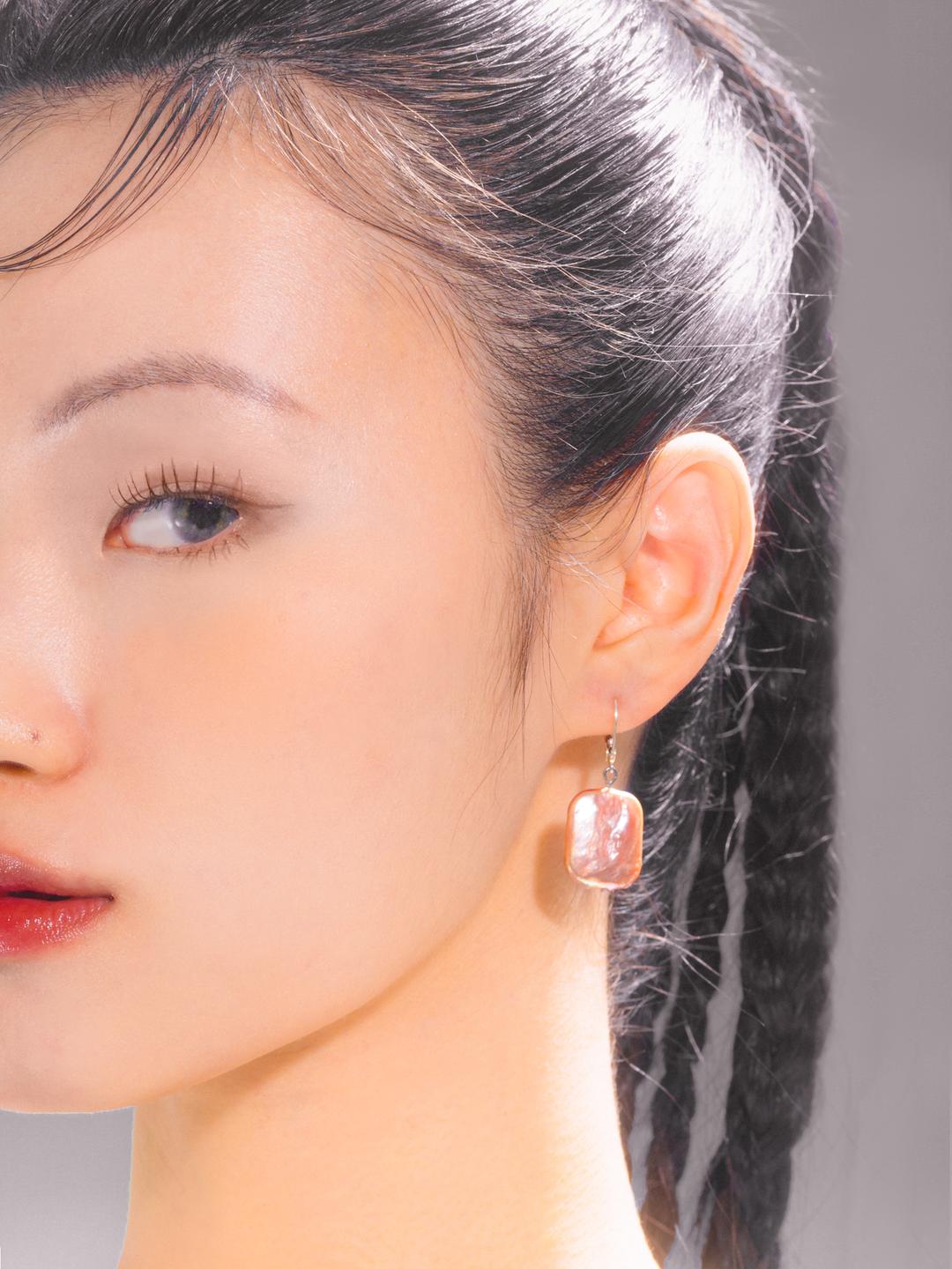 [925 SILVER] PINK ROCK PEARL EARRINGS