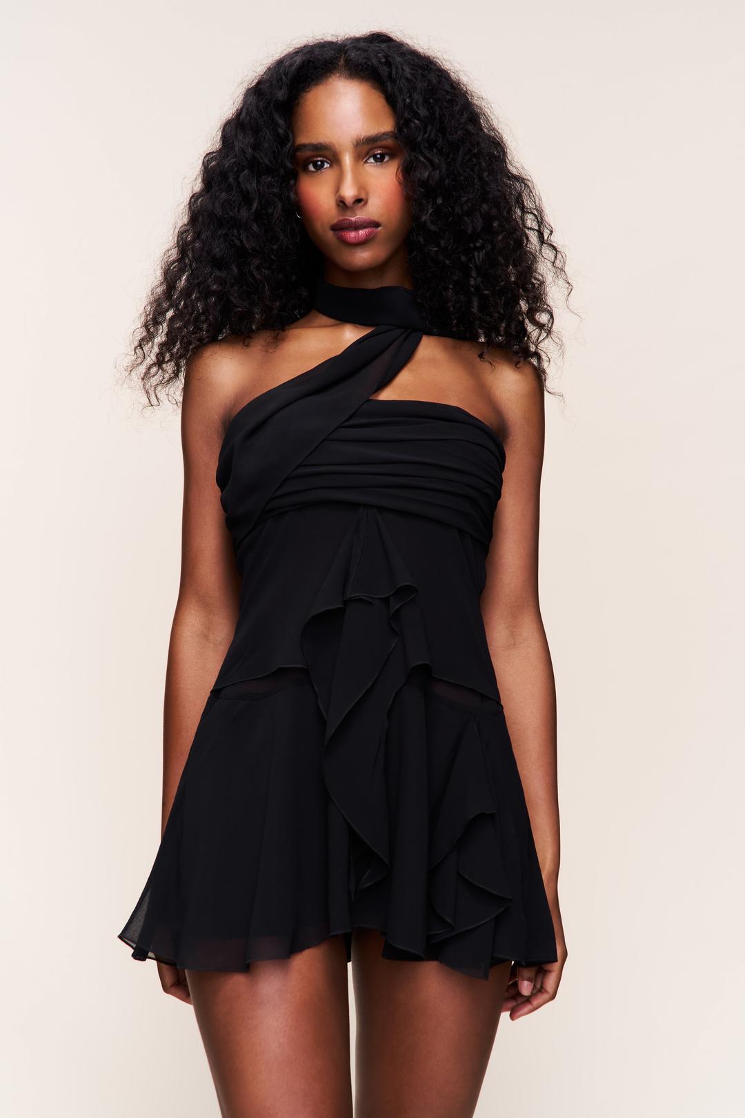 Chiffon Wrap Dress - Black / XXS