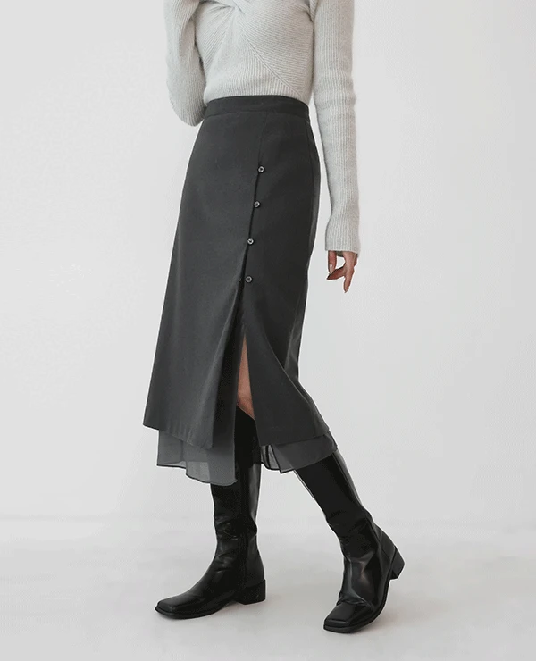 크루즈 모직 쉬폰 레이어드 롱스커트 (3color)