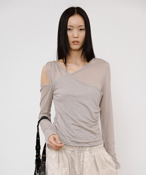 ONE SHOULDER DRAPED ASYMMETRIC TOP IN BEIGE