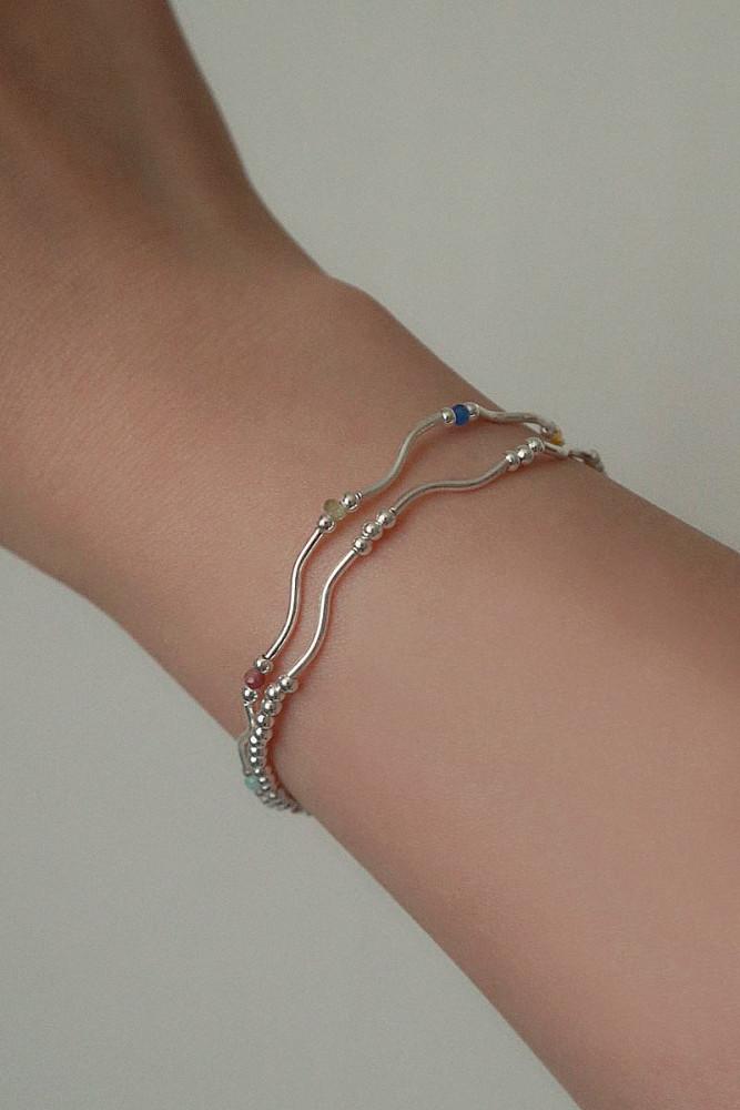 925silver 물결 비즈 우레탄 은볼팔찌 S, M size (3 color)
