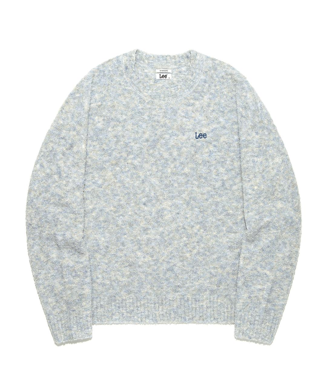 부클 체인 자수 로고 니트 라이트블루