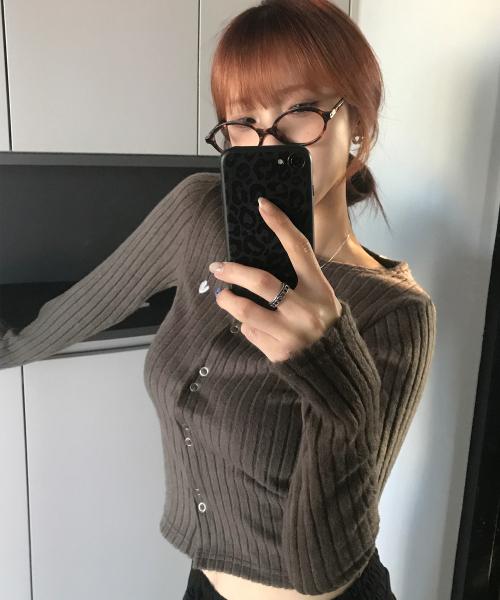 헤어리 골지 가디건 브라운