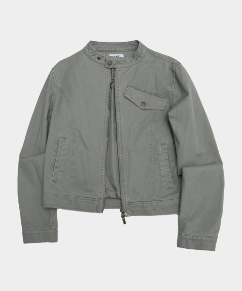 빈티지 샌드 인시전 코튼 워싱 싱글 카라 세미 피티드 라이더 자켓 [그레이]