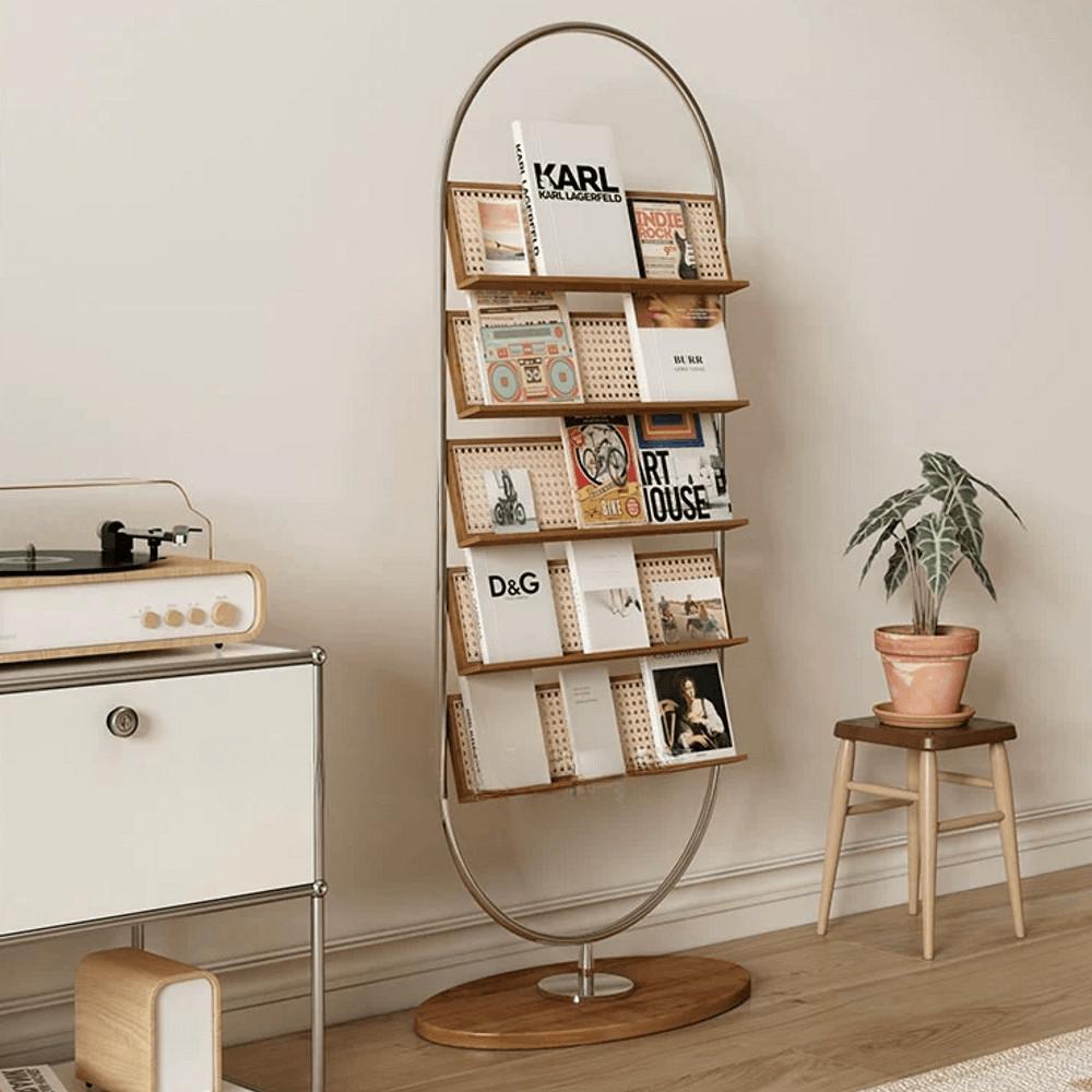 팜플렛거치대 5단 라탄매거진랙 잡지진열대