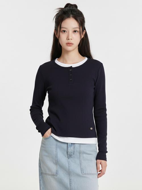 여성 웨일 헨리넥 슬림핏 레이어드 티셔츠_097(10530-131-604-45)