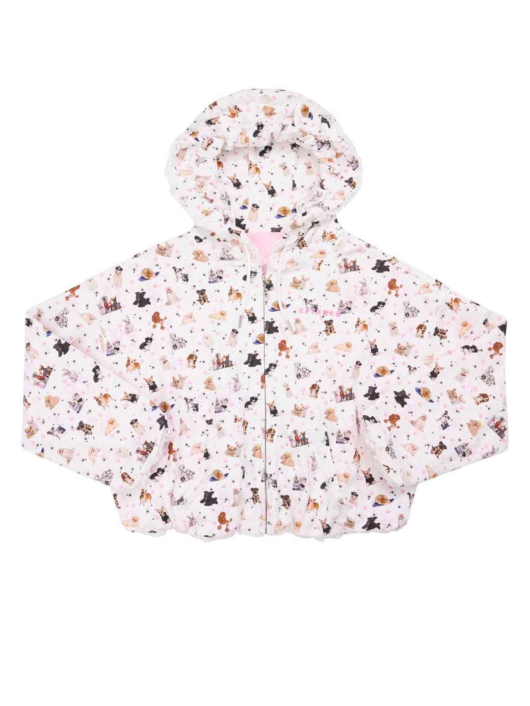 PUPPY PILLOW CASE ZIPUP HOODIE - PINK / S