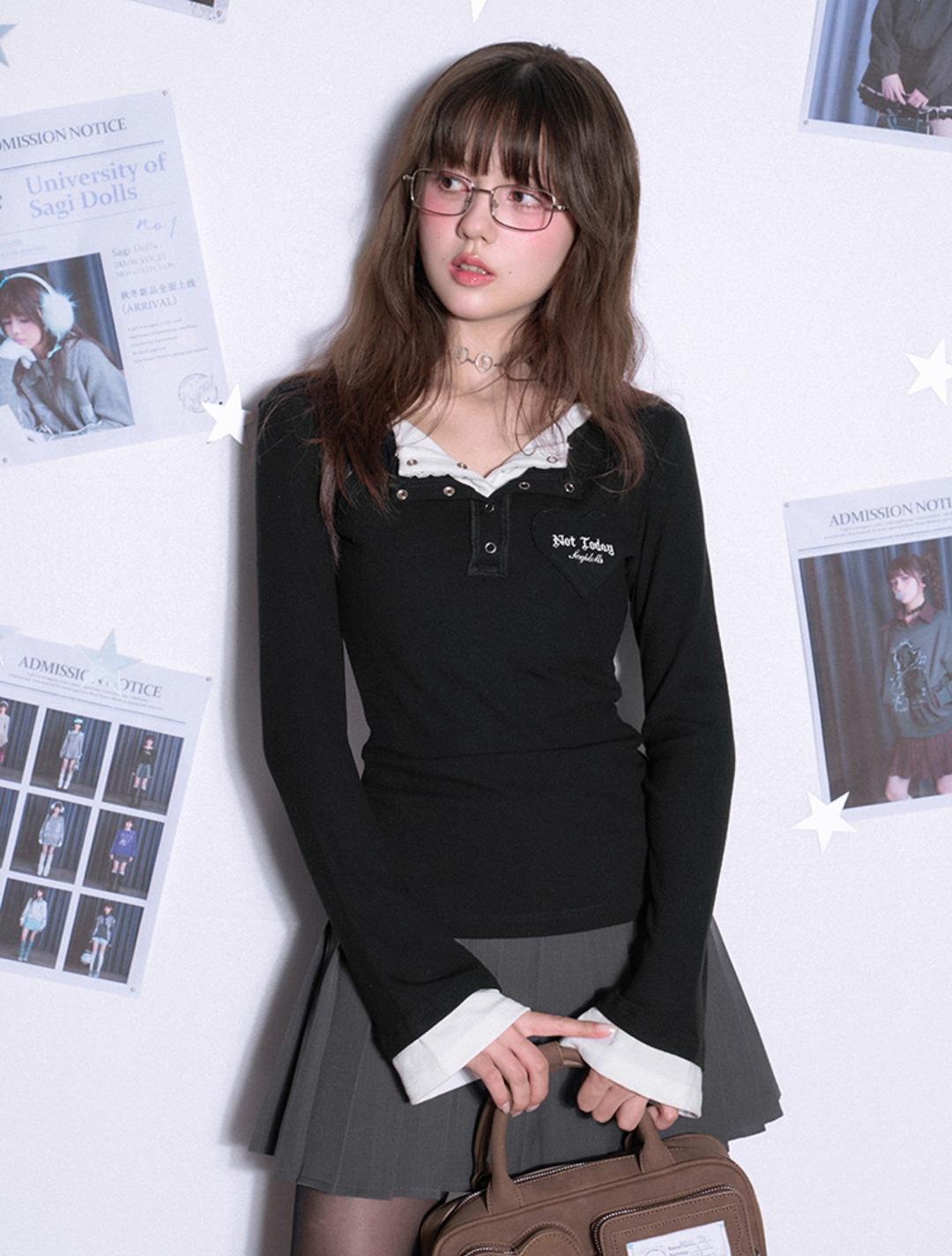 Heart Fake Two-piece V-neck T-shirt SAG0242