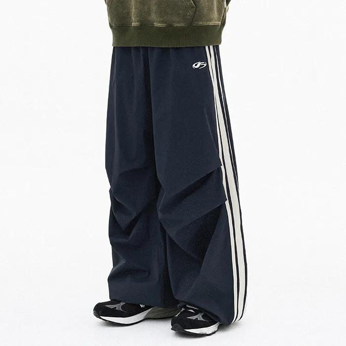 나일론 투 턱 테이핑 팬츠-네이비