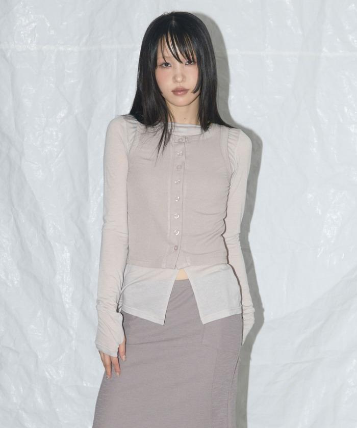 3-WAY BUTTON LAYERED LONG SLEEVE (PINK BEIGE)_F25QB079