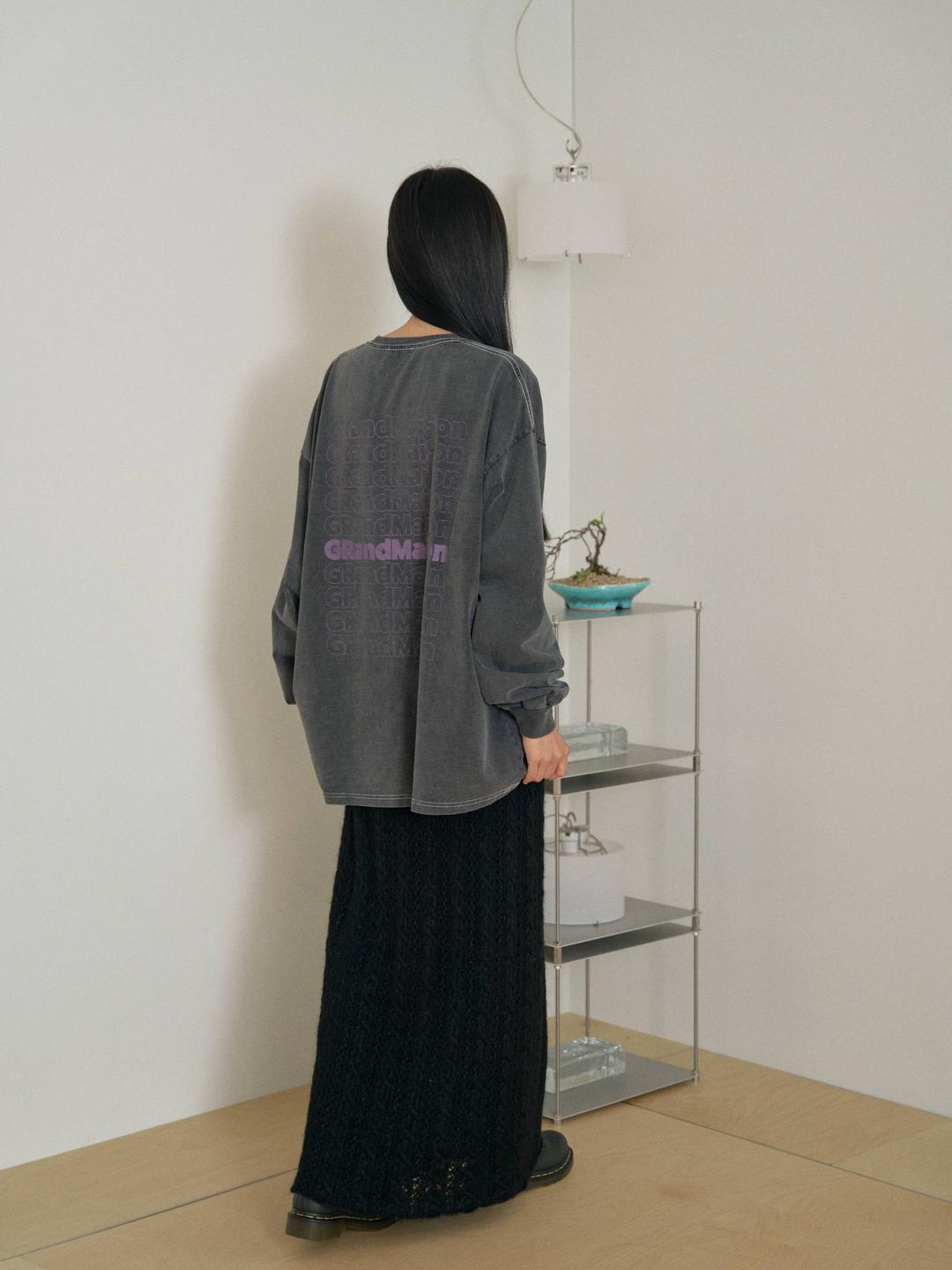 워시드 레터링 롱 슬리브 - 차콜