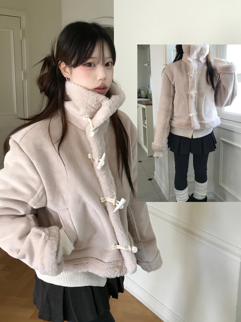 멜로니 떡볶이 크롭 퍼 무스탕(3color)