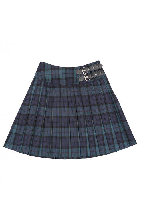 2BELTED CHECK PLEATED MIDI SKIRT
