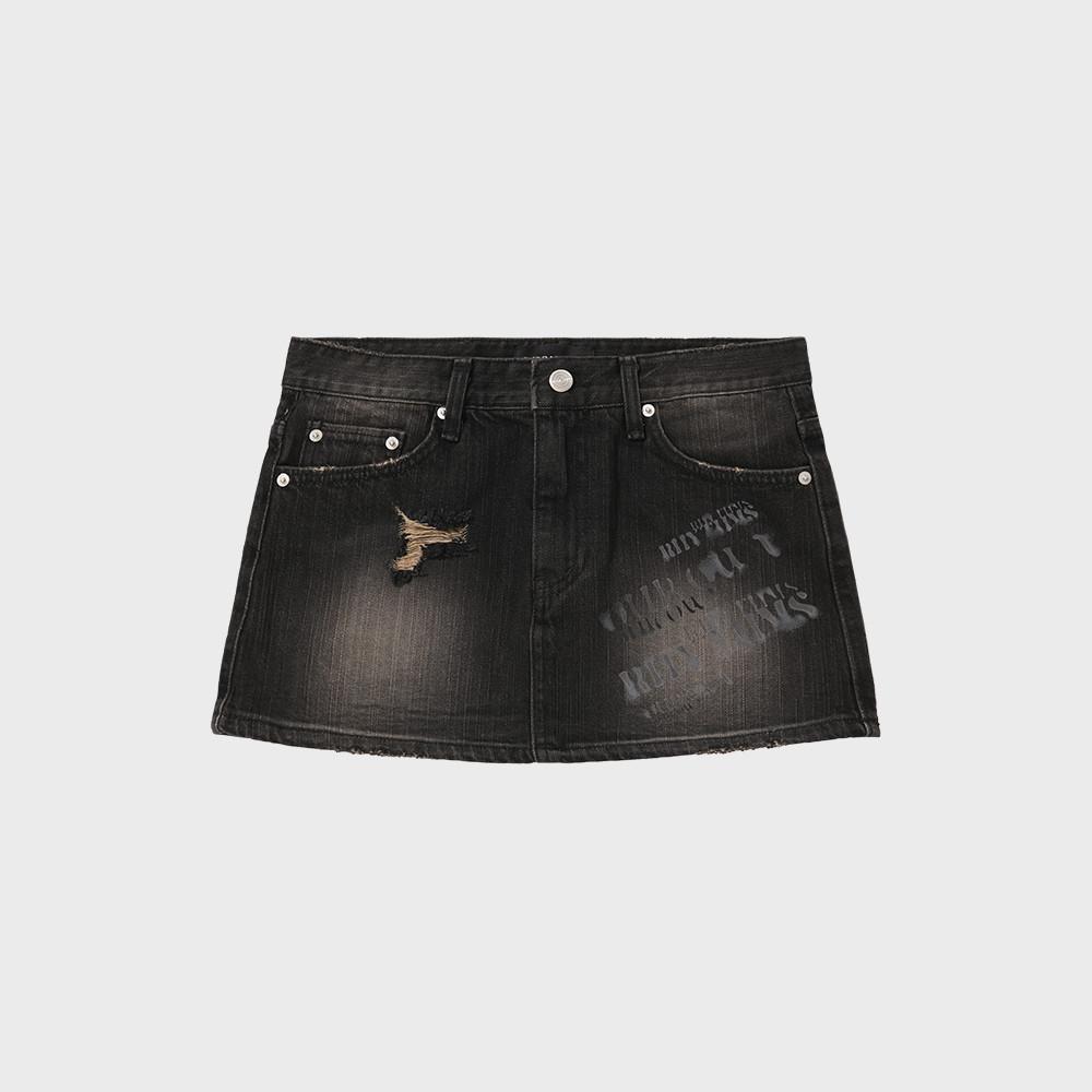 [우알롱] 슬로건 그래픽 데님 마이크로 미니 스커트 브라운 : WOOALONG