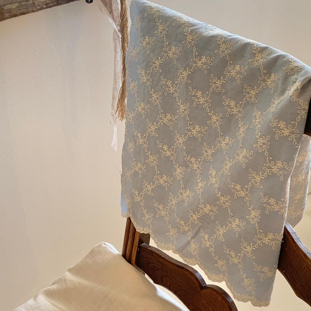 [30수 면] 플라워리프 베이비블루 컬러 레이스 원단 커튼 식탁보 홈패션 앞치마 원단