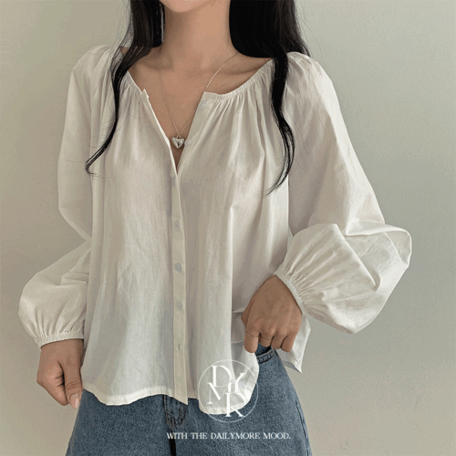 데일리모어 [핏보장!/4color] 코튼 밴딩 셔링 루즈핏 벌룬 소매 플레어 긴팔 블라우스