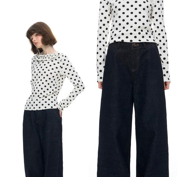 RN polka dot patchwork loose versatile straight jeans