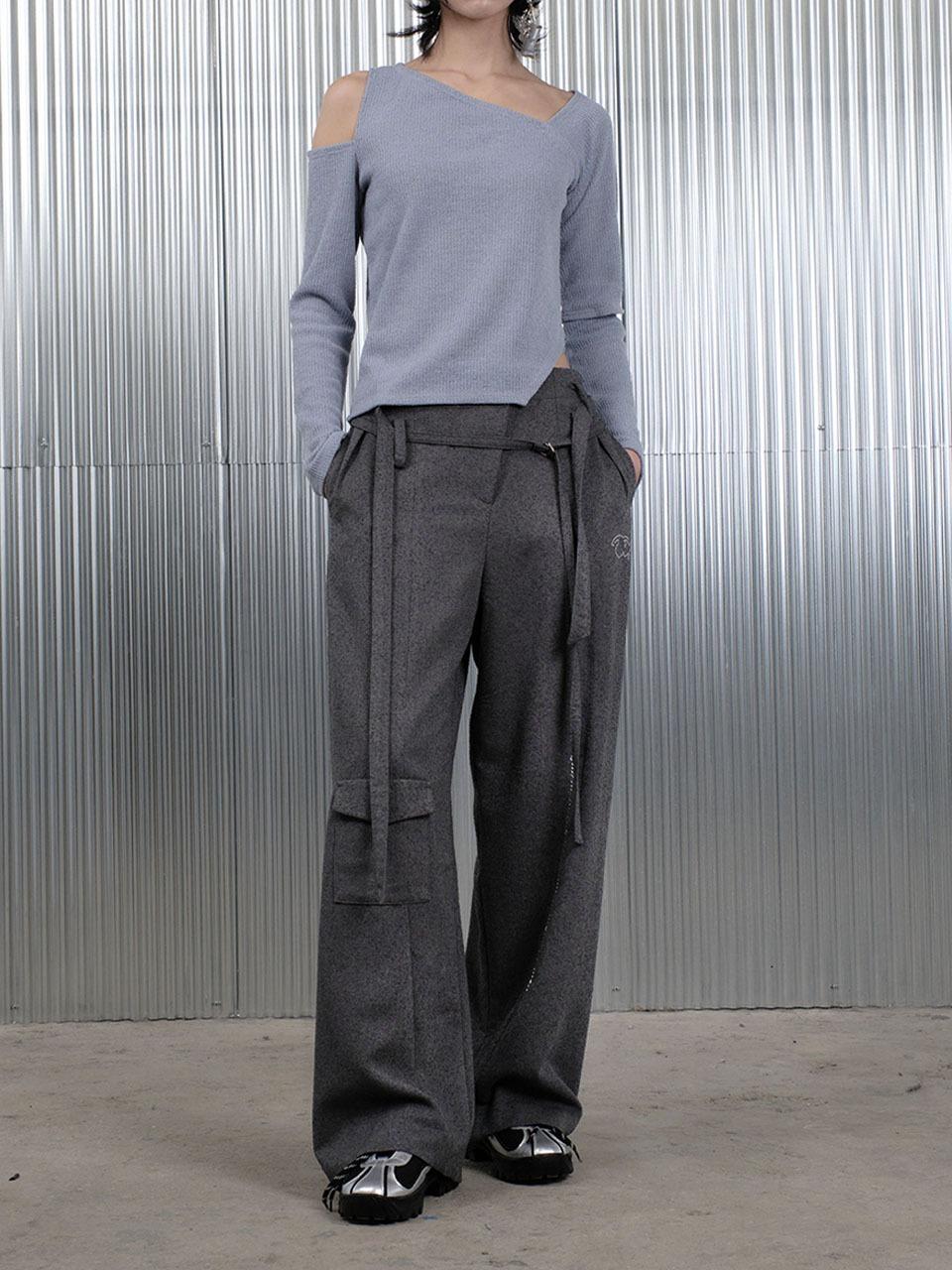 BELT LAYERED TROUSERS_GRAY