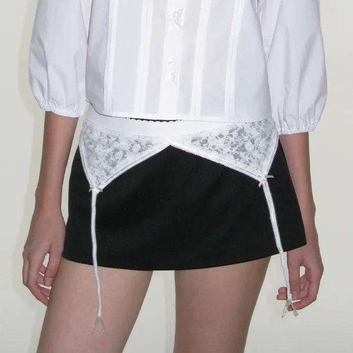 LACE BRALETTE & SKIRT PANTS SET_BLACK