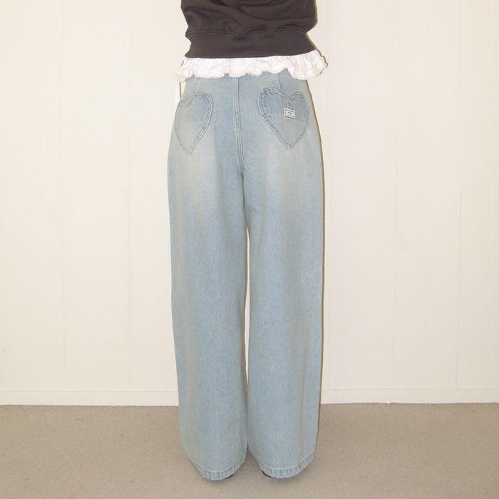 BACK HEART STITCH POCKET DENIM PANTS LIGHT BLUE