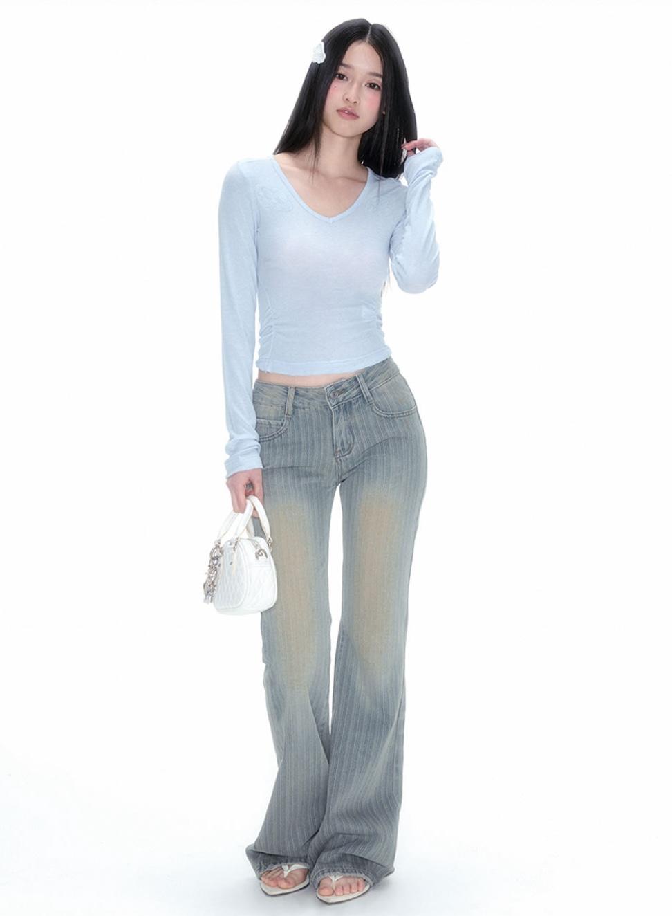 NECY STUDIO Stripe Floor Flared Pants