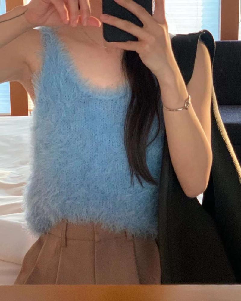 (막장SALE/당일) THE WAVE 더웨이브 카프리 퍼 니트 나시 탑 (3color)