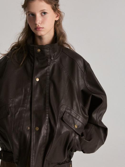 Ovo Casual Leather Blouson (brown)