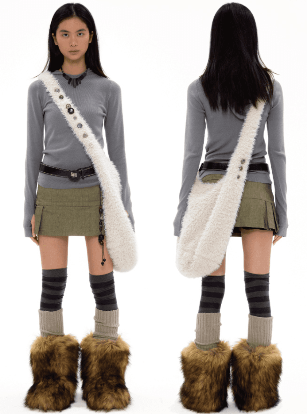 Cream Sherpa Stud Tote Bag