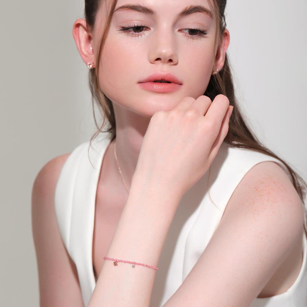 [N도착보장][공식몰 단독][로즈몽] SILVER 비즈 팔찌(핑크) RC0327