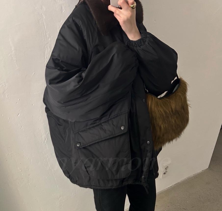 마이아르무아 바스켓 브루스 점퍼 오버핏 카라 털 탈부착 패딩 솜