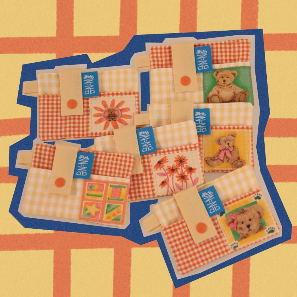 한장지갑 - 체크 곰돌이