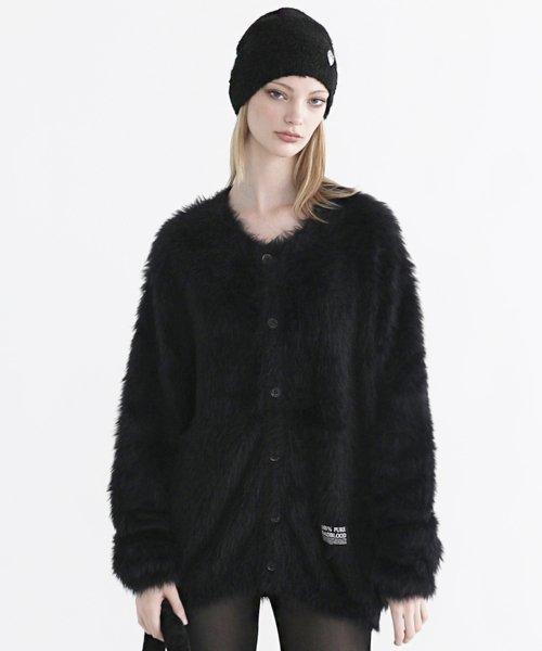 Pure 모헤어 크루넥 가디건 - 블랙 (유니섹스)