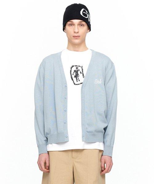 TYPO LOGO V NECK CARDIGAN light blue