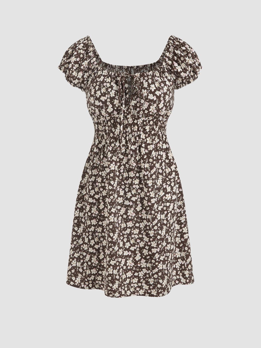 Drawstring Knot Front Mini Dress