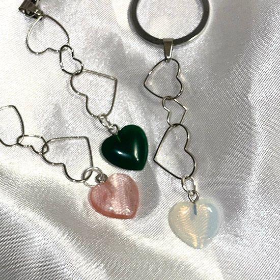 (MADE)(소량 한정)심플 러블리 키치 원석 하트 체인 키링