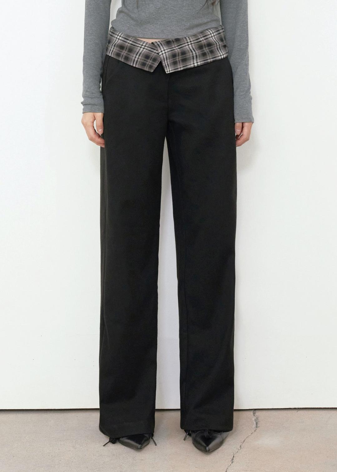 WAIST-FOLDED PANTS, BLACK