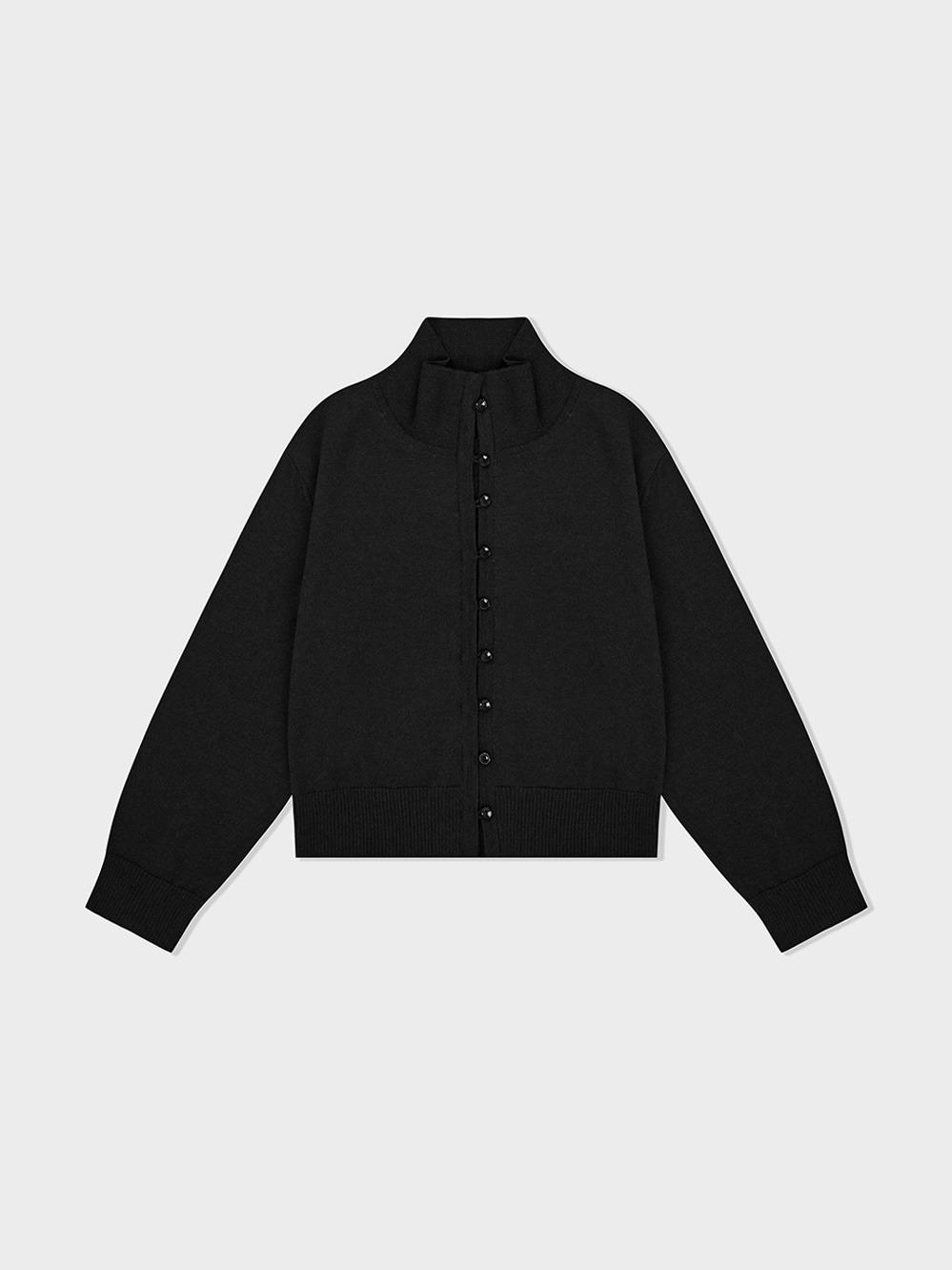 High Neck Knit Cardigan_Black