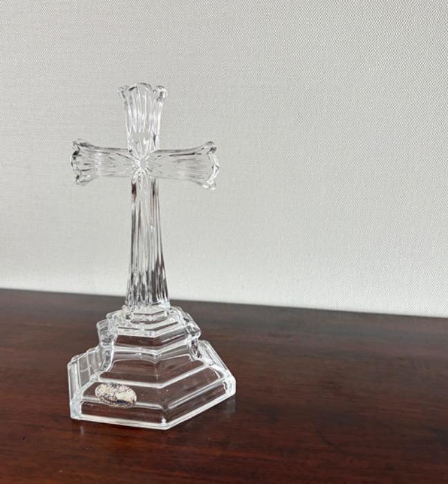 [FRANCE]70s crystal hand-made crucifix statue objet.