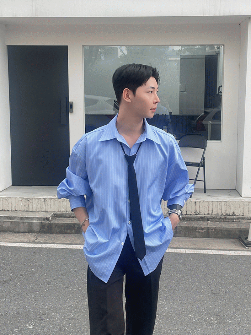 원 오버핏 스트라이프 셔츠 [3COLOR]