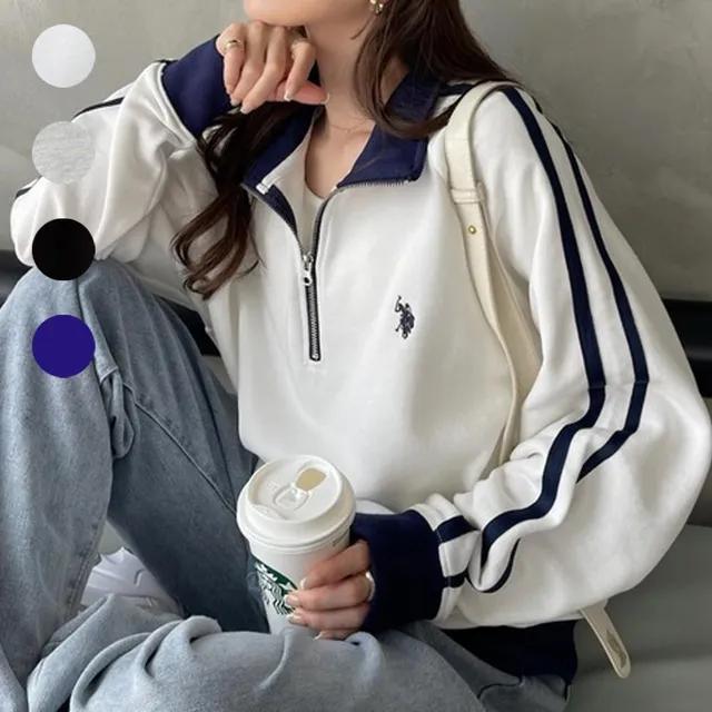 U.S. Polo Assn 폴로 어신 사이드 라인 플리스 하프집 맨투맨 남녀공용 오버핏