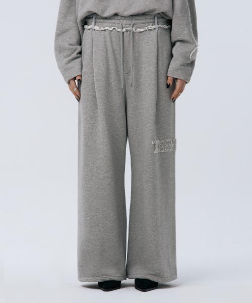 Cut-out Patch Sweat Pants [ Melange Gray ]