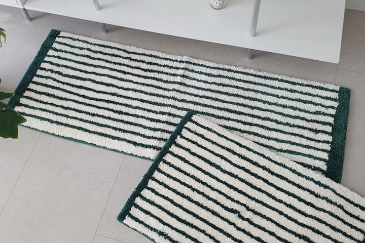 쉼 스트라이프 터프팅 미끄럼 방지 현관 화장실 주방 발매트 미니 러그  3colors