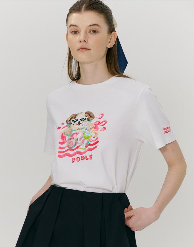 [slowcoaster x a.t.corner] ORGANIC POOLSDOG T-SHIRTS WHITE